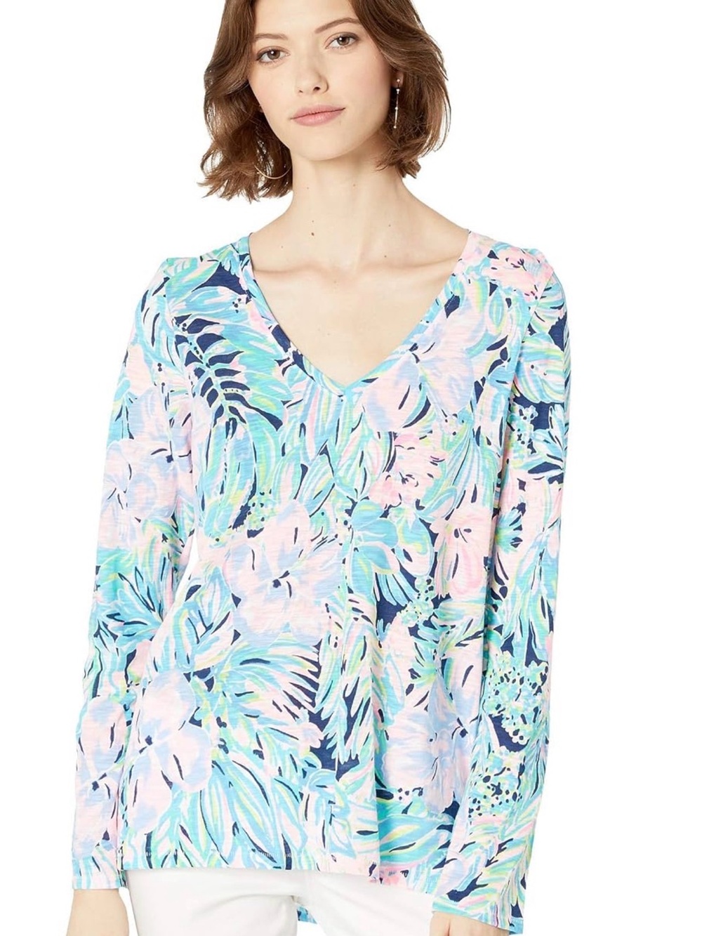 Lilly Pulitzer Pastel Tropical V-Neck Long Sleeve Coverup